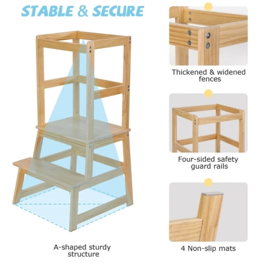 Kids Kitchen Step Stool with Safety Rail Toddler Learning Stool Montessori Tower